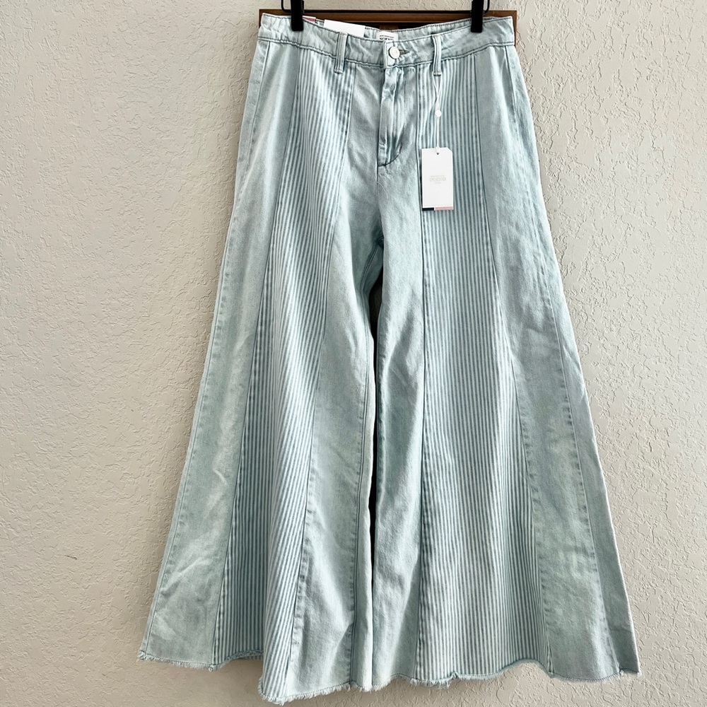 NOEND Denim Jeans Light Wash Hi Rise Wide Leg Pintuck Stripe Panels NWT 30 - Picture 3 of 14